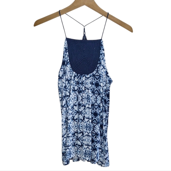 Anthropologie One September | Anza Blue Shibori Tie Dye Spaghetti Strap Tank Top - Picture 1 of 8